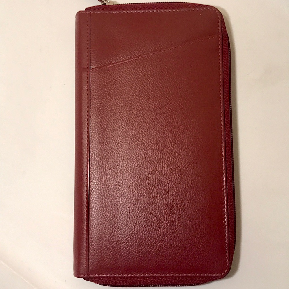 New Genuine Leather Passport Wallet Case $125 wine